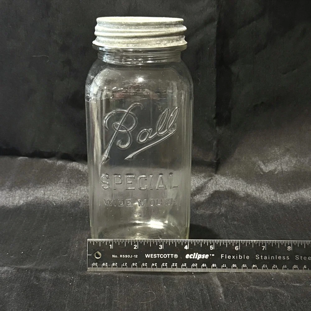 Vintage Ball Special Wide Mouth Half Gallon Mason Jar 64oz Ribbed Glass Zinc Lid